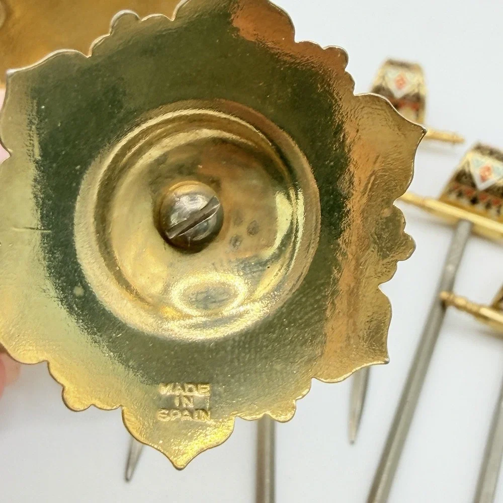 Vintage Toledo Sword Cocktail Toothpick Stand w/ 8 Swords Vintage Gold Spain
